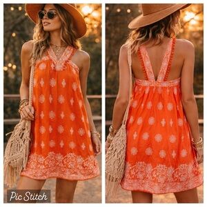The Loft Orange Swing Sleeveless Dress with Pom Poms Petite